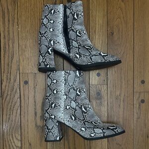 Madden Girl Black and Gray Snakeskin Ankle Boots